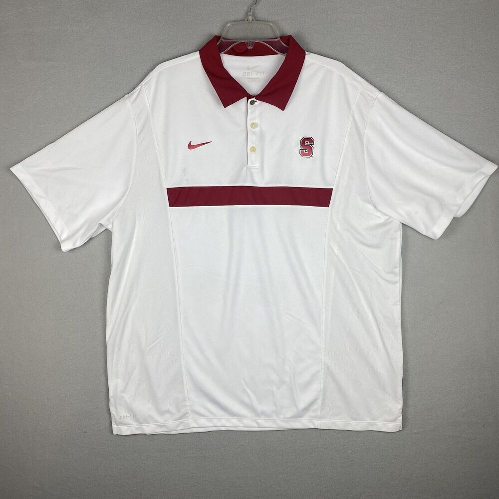 Nike Stanford White Cardinal Red Dri-Fit Polo Golf Shirt 2XL